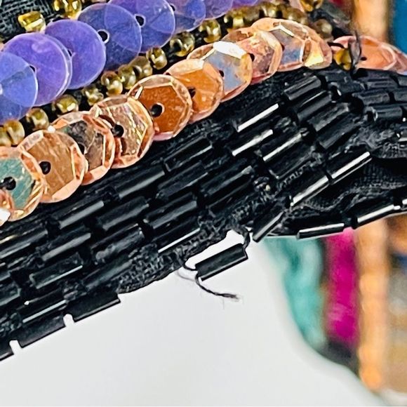 Vintage Rina Z Beaded Sequin Jacket 100% Silk Window Pane Boxy Cardigan … - Picture 14 of 14